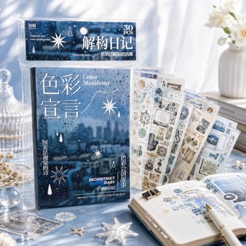 800+ Pcs Y2K Sticker Book, 30 Sheets Vintage Cut-Out Stickers - Geometric Patterns & Starry Skies - Y2K Retro Aesthetic for Junk Journals, Scrapbooking, Journaling Supplies, Craft Embellishments - color: Blue Color