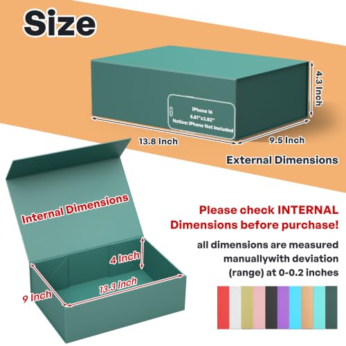 RYDDOY Green Gift Box, 13.8x9.5x4.3'' Large Gift Boxes with Lids - color: Forest Green, size: 13.8 x 9.5 x 4.3 Inch