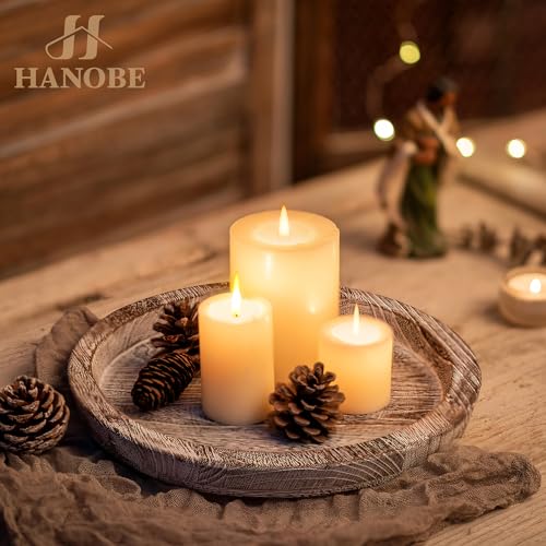 Hanobe Decorative Coffee Table Tray, Round Wood Candle Holder Plate - color: White Washed