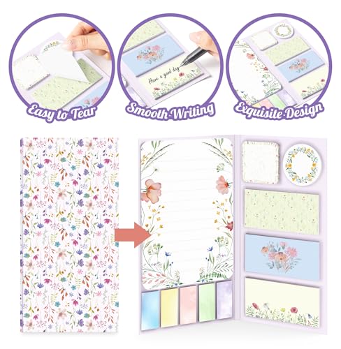 Wildflower Sticky Notes Set Cute Floral Self Stick Writing Memo Pads Aesthetic Summer Flower Notepads for Students Back to School Classroom Office Teacher Appreciation Gift Stationery Supplies