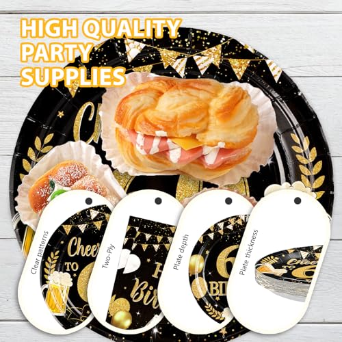 96Pcs Cheers to 60 Birthday Party Decorations, Serves 24 - style: Beer Black Gold 60th Birthday