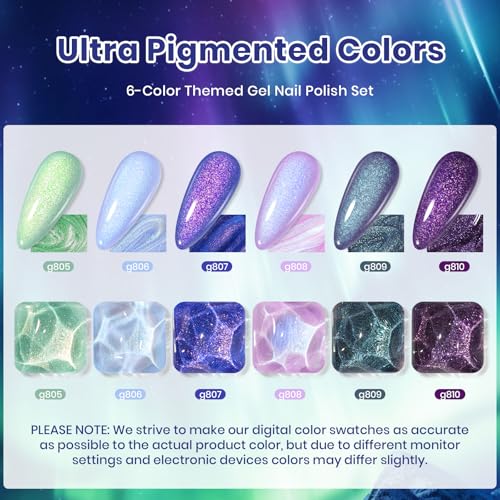 Beetles Glitter Gel Nail Polish Set, Kaleido Galaxy 6 Colors Chameleon - color: A-Mixed Finishes | Kaleido Galaxy
