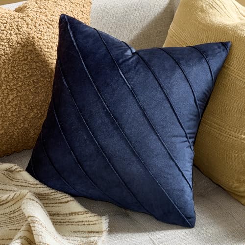 GIGIZAZA Navy Blue Velvet Stripe Throw Pillow Covers 16x16 Set of 2 - color: Navy Blue, size: 16" x 16" (Pack of 2)