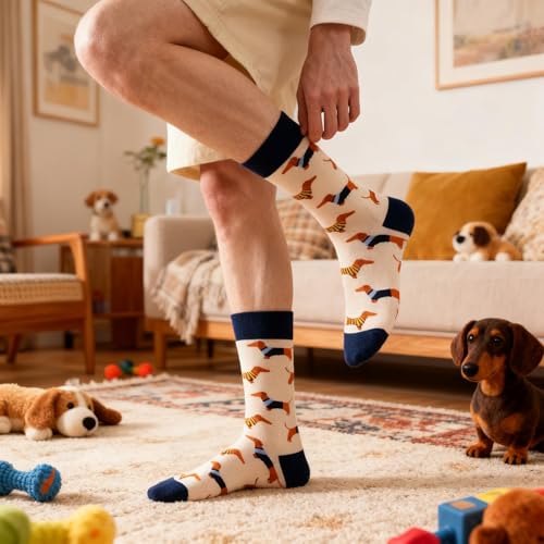 Colorful Funny Novelty Dress Socks for Men Women Teens Fathers Day Casual Fun Crazy Funky Graphic Crew Socks - color: 5 Pairs - Animals Style - Dachshund Pit Bull Dog Lion Panda Zebra Pattern Socks, size: 6-12