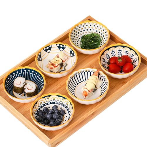 6 Pack 3 oz Small Soy Sauce Dish Ceramic Dipping Sauce Bowls - color: Yellow