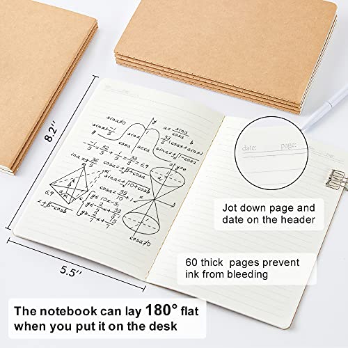 feela 60 Pack Kraft Notebooks Bulk, Lined Travel Journals Note Pad Notebooks for Men Women Girls Students, Making Plans Writing Memos Office School Supplies, A5, 60 Pages, 8.3” X 5.5” - style: Lined-60 Pack