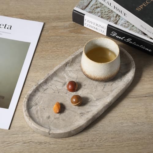 Koville Natural Silver Pearl Marble Decorative Tray, 10" x 5" Marble Vanity Tray for Bathroom Countertop Organizer Stone Trays, Catchall Tray Stone Plate for Perfume, Candles, Jewelry - color: Silver Pearl