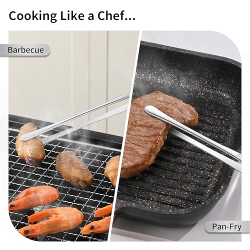 DEHOV 12 Inch Stainless Steel Kitchen Long Food Tweezers For Cooking,Metal Pasta Tongs,Skinny Chef Spaghetti Tongs - color: Silver