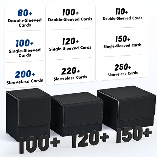 ZLCA Card Deck Box for Trading Cards, MTG YuGiOh Deck Case Holds 100+ Single Sleeved Cards, PU Leather Magnetic Card Storage Box Fits for TCG CCG Magic Game Cards (Black) - color: A1-Black, size: B-Vertical