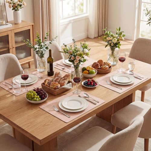 Artoid Mode Pink Faux Leather Placemats Set of 4 - color: Pink, size: 12" x 18", Rectangular Set of 4