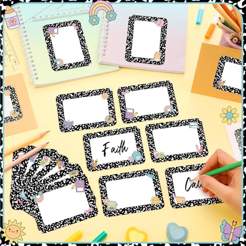 AmazingSpark 144 Pcs Composition Classroom Decor 3.5 x 2.5 in Name Labels