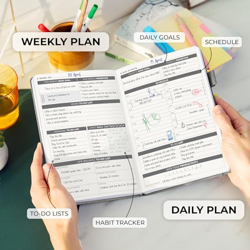 Clever Fox Daily Planner, Undated Professional & College Day, Grey - color: Gray (Undated)