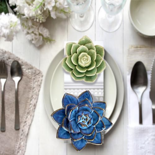 Ceramic Succulent Flower Table Centerpiece (Blue) - color: Blue