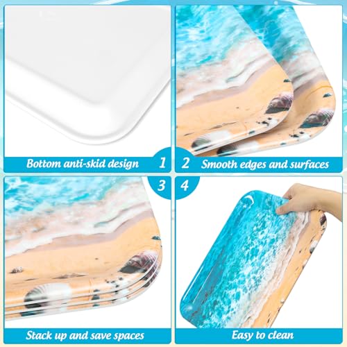 JarThenaAMCS 3Pcs Summer Beach Serving Trays Reusable Serving Dishes Ocean Wave Sand Seashell Starfish Platter for Outdoor Party Serving Food Snacks Fruits Dessert - style: Beach