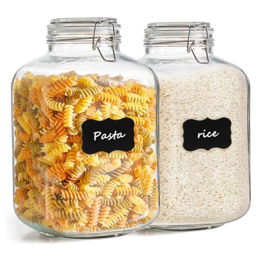 ComSaf Square Glass Jars with Airtight Lid 1.3 Gallon 2 Pack Large Canister - size: 1.3 gallon x 2