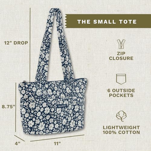 Bella Taylor Small Tote, Quilted Shoulder Bag for Women - color: Bicolor Floral Navy