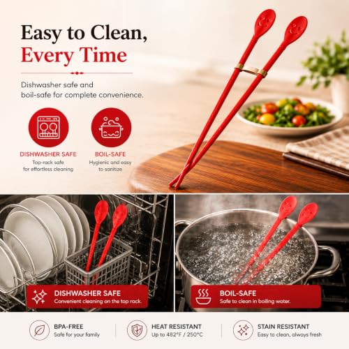 Silicone Cooking Chopsticks with Spoon, 12-Inch, Pink, Made in Korea - color: Pink