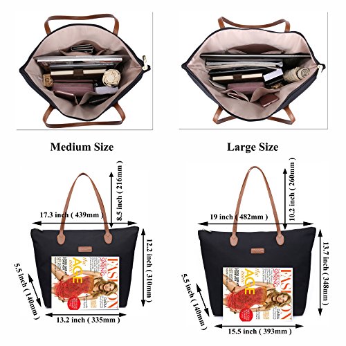 Water Resistant Light Weight Nylon Tote Bag Handbag - color: Black, size: Large