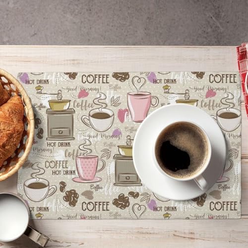 Rustic Coffee Print Placemats Washable Table Placemat Set of 4 - color: Light Gray, size: Set of 4