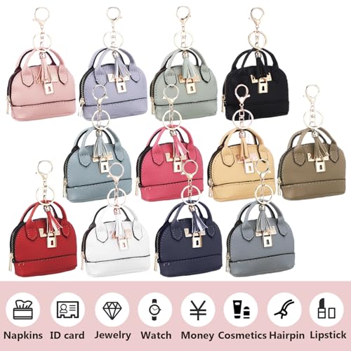 Liliaafar 12 Pcs Mini Coin Purse Keychain for Women Mini Pouch Cute PU Leather Makeup Bag with Keychain Multi Pocket Card Holder (12 Colors) - color: 12 Colors