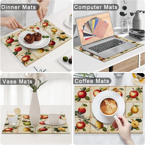 Apple Pear Placemats Set of 6, Retro Fruit Place Mats, Fruits Waterproof Washable Table Mats for Home Party Indoor Kitchen Dining Table Decoration 12x18 Inch - color: Apple Pear, size: Set of 6