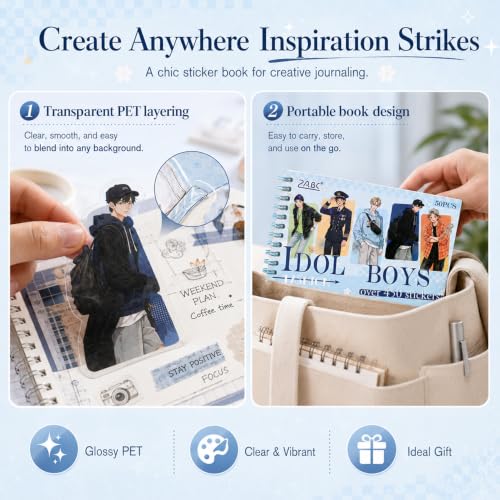 Men Character Sticker Book for Journaling, 50 Sheets PET Stickers - color: 50 Sheets Men Sticker Book