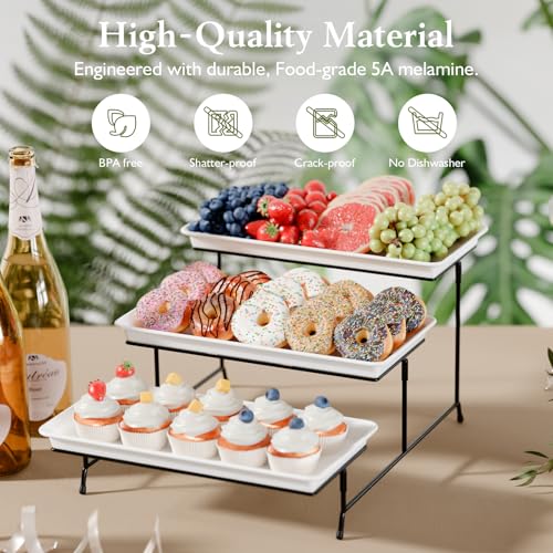 Bumusty 3-Tier Melamine Serving Tray Set, 14 x 7 in, Black Stand - color: Black, size: 14" x 7"