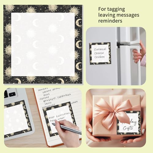 Cute Sticky Notes 3 x 3 in, 2 Pack Self Stick Note Pads with Fun Patterns, Strong Adhesive Memo Pads for Office School Home, 80 Sheets per Pad Sun and Moon - color: Sun and Moon