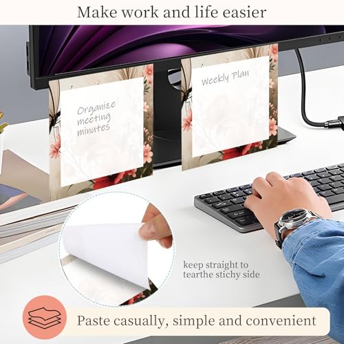 Sticky Notes 3x3 Inches, Cute Self-Stick Note Pads, Funny Memo Pads, Easy to Post Sticky Notes for Office, Home & Notebook Cute Butterfly Flower - color: Cute Butterfly Flower