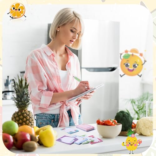 Dispowreath 24 Pcs Funny Positive Fruit Sticky Notes with Pens Christmas Cute Notepad Memo Notes Pads Black Ink Pen Bulk Gifts for Coworkers Employee Teacher Office Supplies - style: Fruit
