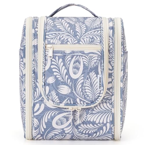 Narwey Hanging Travel Toiletry Bag for Women, Cosmetic Makeup Bag - color: B-Blue Leaf, size: Medium