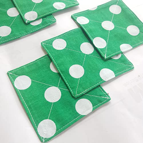 CUSHYSTORE Canvas Floral 2 Layers Coasters Saucers Absorbant Mat Pad Floral Botanical Style Fabric Quilted for Glass Cup Drinking 4", 6 Pack (Green Polka Dot) - color: Green Polka Dot