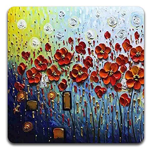 Red Oil Painting Square Coaster Set - Made of Recycled Rubber - Set of 4 - color: Red Oil Painting