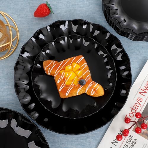 LIYH 24 Pcs Black Plastic Plates Reusable – Unbreakable, Dishwasher Safe - color: Black, size: 24(12 Guests)
