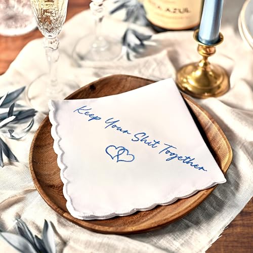 Wedding Handkerchief, Something Blue for Bride, Mother of Bride Gift - color: Keep Your Shit Together, style: Gold Olive Leaf