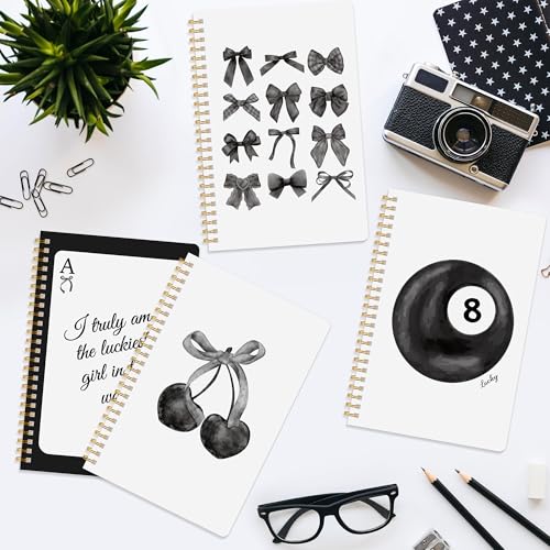 CNhoqc Black Spiral Journal Notebook, 4Pcs A5 Black Watercolor Aesthetics - color: 4-Pcs Black Bow-A