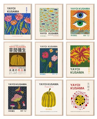 Yayoi Kusama Posters, Vintage Yayoi Kusama Wall Art Prints Gallery Exhibition Poster Set, 草間弥生 Japanese Canvas Paintings Aesthetic Wall Decor for Bedroom,Bathroom,Living Room,Hallway |Unframed 8"x10"- - color: Kusama 01