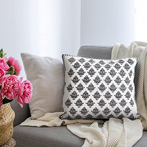 20x20 Inches Floral Cotton Throw Pillow Covers for Home Decor | Traditional Boho Cushion Covers for Throw Pillows | Perfect for Living Room Couch & Bedroom Decorations | White/Black - color: White/Black