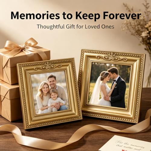 Vintage Gold Mini Picture Frames, 2 Pack Fridge Photo Holder Magnets - color: Golden D