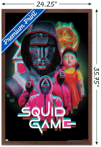 Trends International Netflix Squid Game: Season 2 - Group Glitch Wall Poster, 34L x 22.4W, Mahogany Framed Version - color: Mahogany Framed Version, size: 34"L x 22.4"W