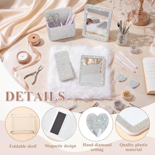 AB Color Bling Locker Accessories Kit for Teen Girls, 10 Pcs Rhinestone Back to School Locker Decor Set with Magnetic Mirror, Whiteboard, Magnetic Pen Holder, Shelf & Rug, School Essentials Gift - color: AB Color