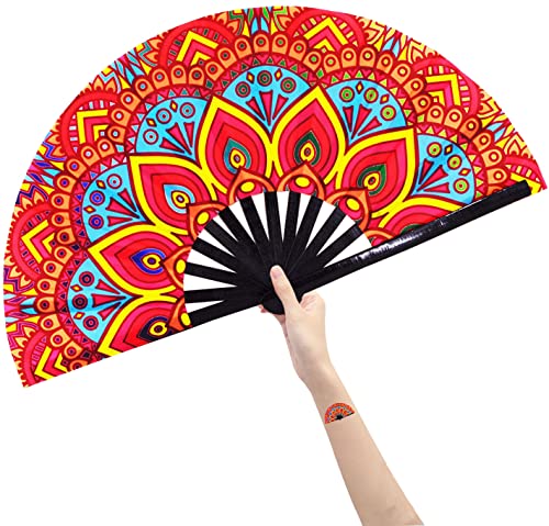 Large Folding Hand Fan Rave Fans, Fantasy Flowers - color: Fantasy Flowers
