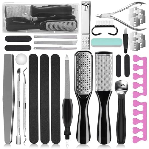 36 in 1 Pedicure Kit, Stainless Steel Foot Care Tools with Foot Rasp - style: Black&Silver