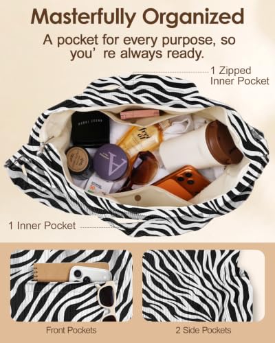 Miss Adola Corduroy Crossbody Tote Bag for Women - color: Zebra Print