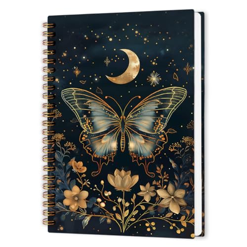 nvucamd Gothic Celestial Butterfly Spiral Notebook, Witchy Moth Floral Journaling Notebooks for Women, Vintage Butterfly Moon Journal Notebook, Gothic Moth Gifts Office Supplies, 5.5x8.3 Inch - color: butterfly