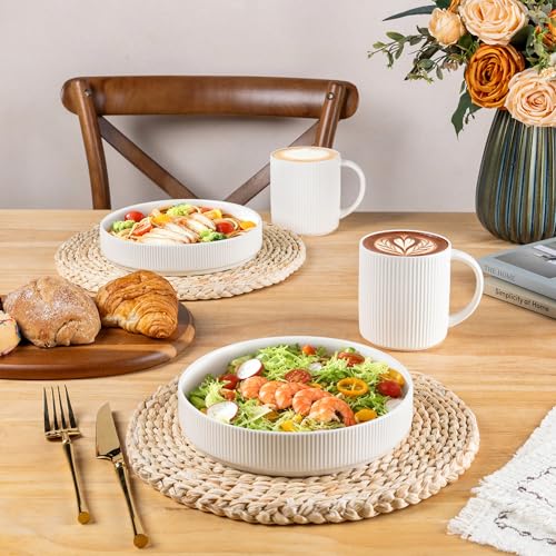 theterra Ceramic Coffee Mugs Set of 6, 14.2 oz Coffee Cups with Handle - color: Bright White, size: 14 OZ (Set of 6)