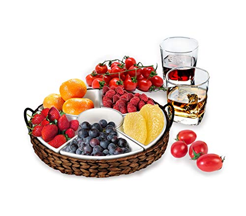 Serving Tray and Serving Dishes, RANDEFURN 7-Set Gold Platters for Parties,15.5 x 15.5 inches, Divided Serving Trays & Platters, Portable Handle,Gold - color: Gold