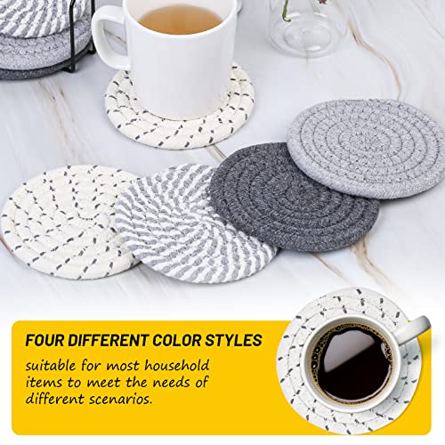 Mckanti 8 Pcs Drink Coasters with Holder, 4 Colors Absorbent Coasters, Minimalist Cotton Woven Coaster Set for Living Room Decor, Tabletop Protection Suitable for Kinds of Cups, 4.3 Inches - color: Multi-gray
