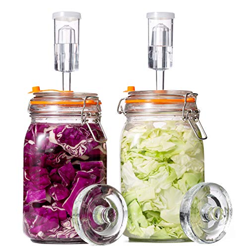 JILLMO 1.5L Wide Mouth Glass Fermentation Jar with Airlock & Weight, 2 Pack - size: 1.5 Liter