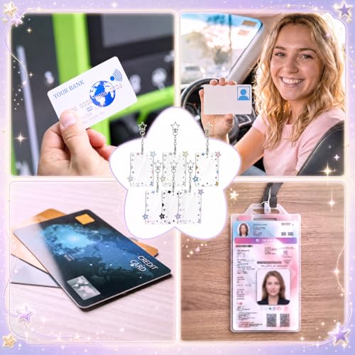 Geyoga 12 Star Photocard Holder with Metal Chain Transparent Y2K Charm 3" - style: Star